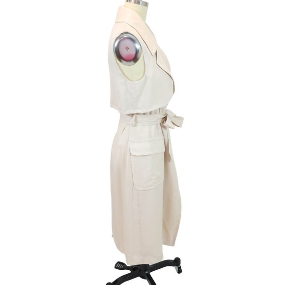 H&M Size 4 Cream Ecru Sleeveless Lined Midi Trench Coat - Picture 3 of 6